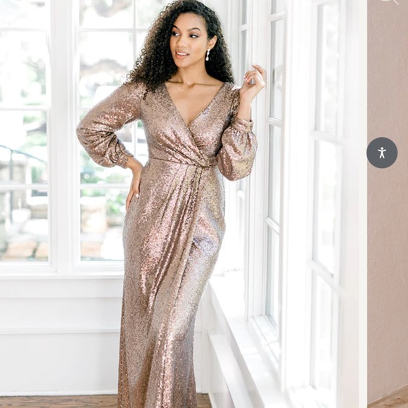 revelry rose gold sequin dress Vera Long-sleeve Champagne sz 8 sequin